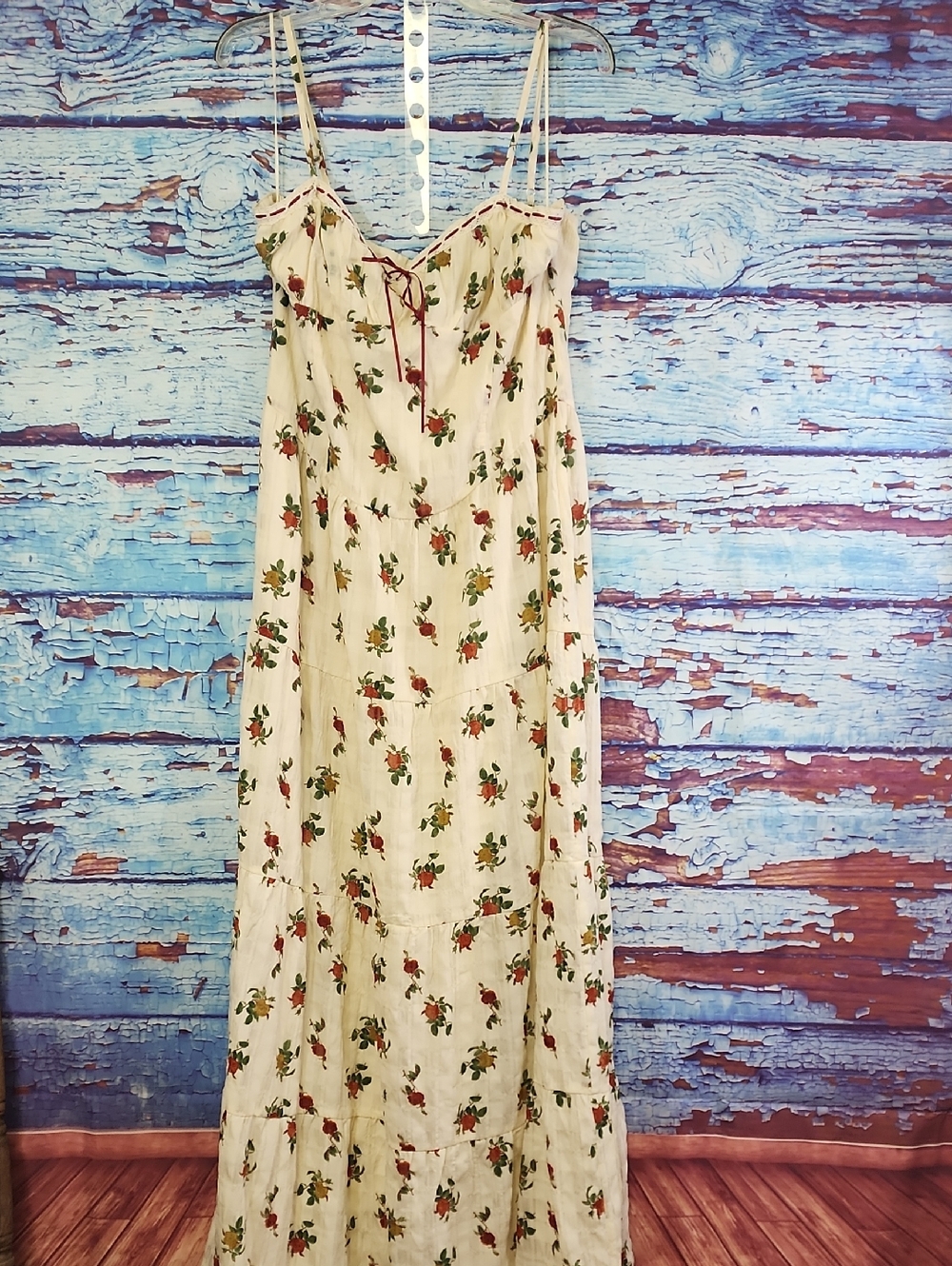 Cream Floral Spaghetti-Strap Maxi Dress